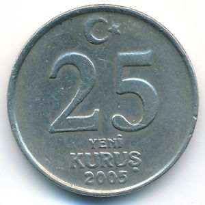 Turkey, 25 new kurus, 2005