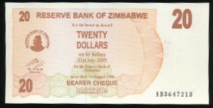 Зимбабве, 20 долларов (2006 г.)