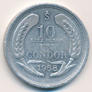 Chile, 10 pesos, 1958