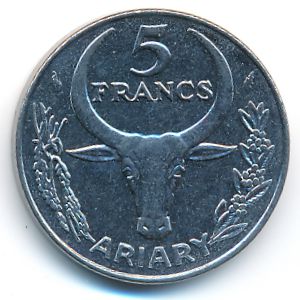 Madagascar, 5 francs, 1986