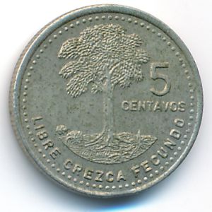 Guatemala, 5 centavos, 1985