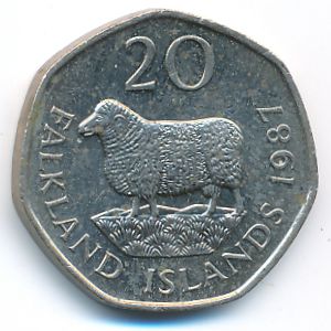 Falkland Islands, 20 pence, 1987