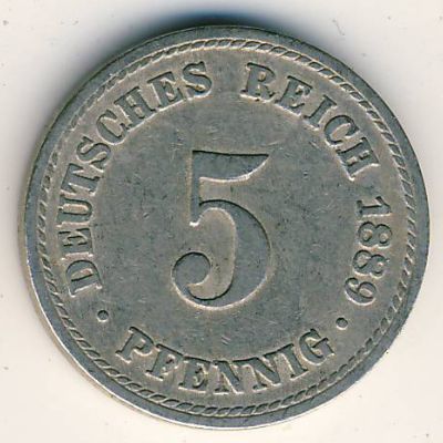 Germany, 5 pfennig, 1874–1889