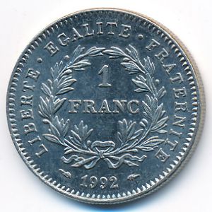 France, 1 franc, 1992