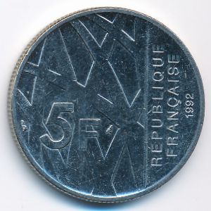 France, 5 francs, 1992