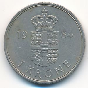 Denmark, 1 krone, 1984