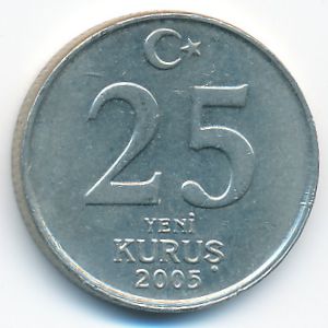 Turkey, 25 new kurus, 2005
