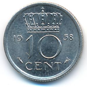 Нидерланды, 10 центов (1958 г.)