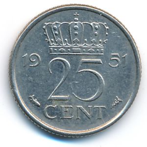 Netherlands, 25 cents, 1951