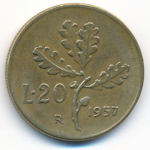 Италия, 20 лир (1957 г.)