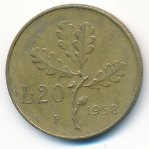 Италия, 20 лир (1958 г.)