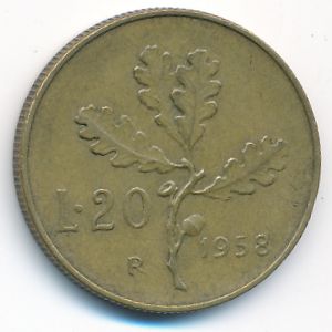 Италия, 20 лир (1958 г.)