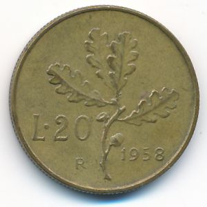 Италия, 20 лир (1958 г.)