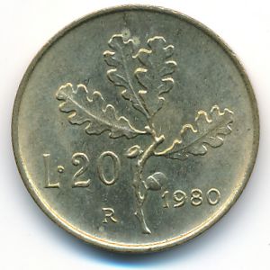 Италия, 20 лир (1980 г.)