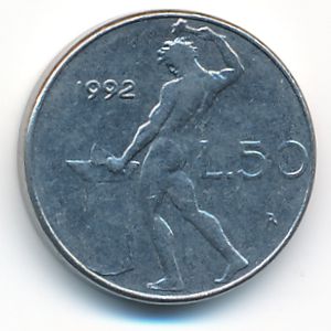 Italy, 50 lire, 1992