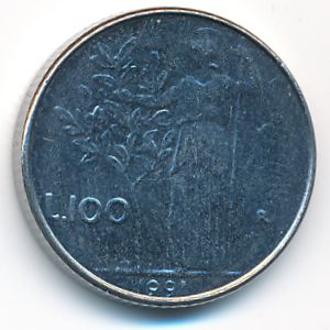 Italy, 100 lire, 1991