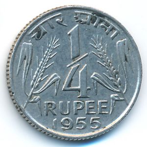 India, 1/4 rupee, 1955