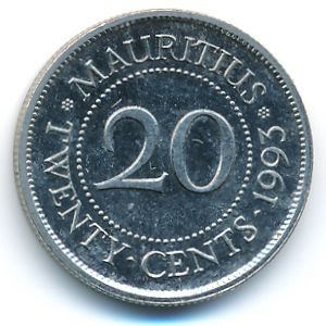 Маврикий, 20 центов (1993 г.)