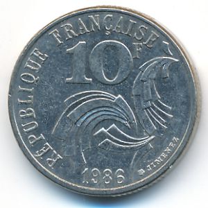 France, 10 francs, 1986