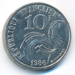 France, 10 francs, 1986