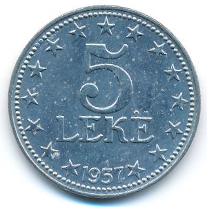 Albania, 5 lek, 1957