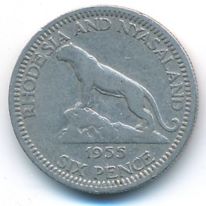 Rhodesia and Nyasaland, 6 pence, 1955