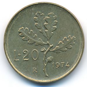 Италия, 20 лир (1974 г.)