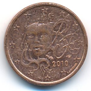 Франция, 1 евроцент (2010 г.)