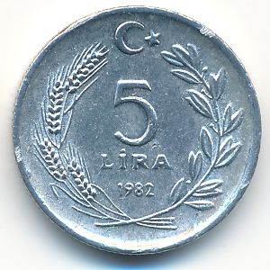 Turkey, 5 lira, 1982