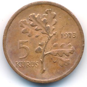 Turkey, 5 kurus, 1973