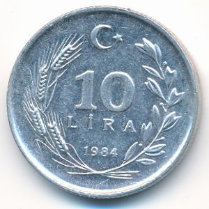 Turkey, 10 lira, 1984
