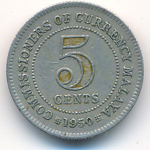Malaya, 5 cents, 1950