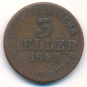 Hesse-Cassel, 3 heller, 1849