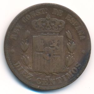 Spain, 10 centimos, 1877