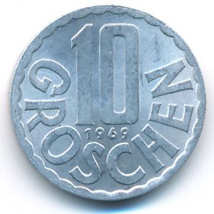 Австрия, 10 грошей (1969 г.)
