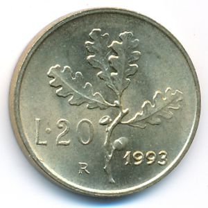 Italy, 20 lire, 1968–2001