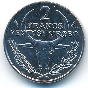 Madagascar, 2 francs, 1986