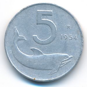 Италия, 5 лир (1954 г.)