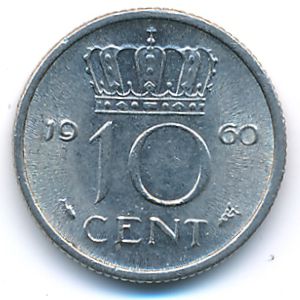 Netherlands, 10 cents, 1960