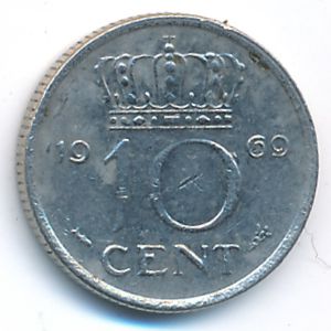 Netherlands, 10 cents, 1969