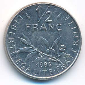 Франция, 1/2 франка (1986 г.)