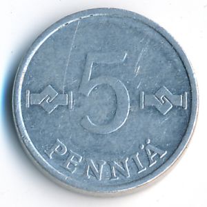 Finland, 5 pennia, 1977