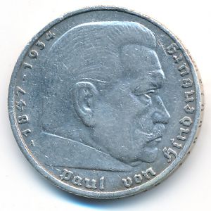 Третий Рейх, 5 рейхсмарок (1938 г.)