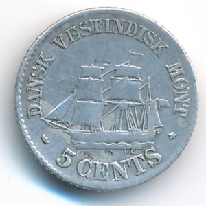 Danish West Indies, 5 cents, 1859