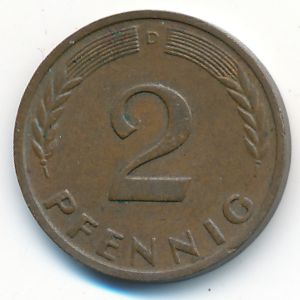 West Germany, 2 pfennig, 1958