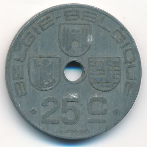 Belgium, 25 centimes, 1944