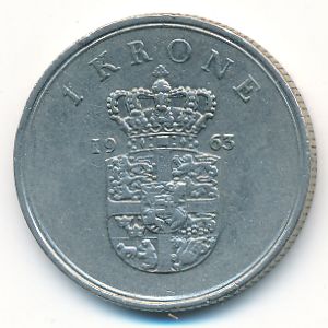 Denmark, 1 krone, 1963