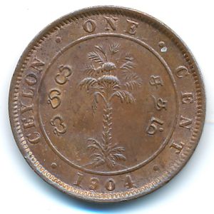 Ceylon, 1 cent, 1904–1910