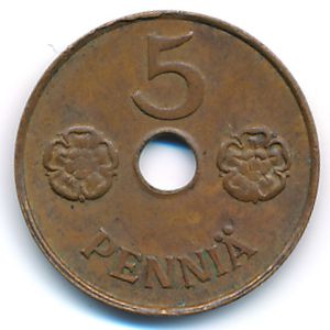 Finland, 5 pennia, 1942