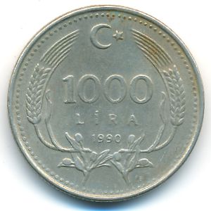 Turkey, 1000 lira, 1990